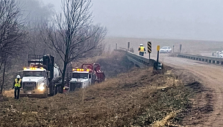 Crews from TC Energy responded to an oil leak at a northeast Kansas stream first detected Wednesday night (Photo courtesy of TC Energy)