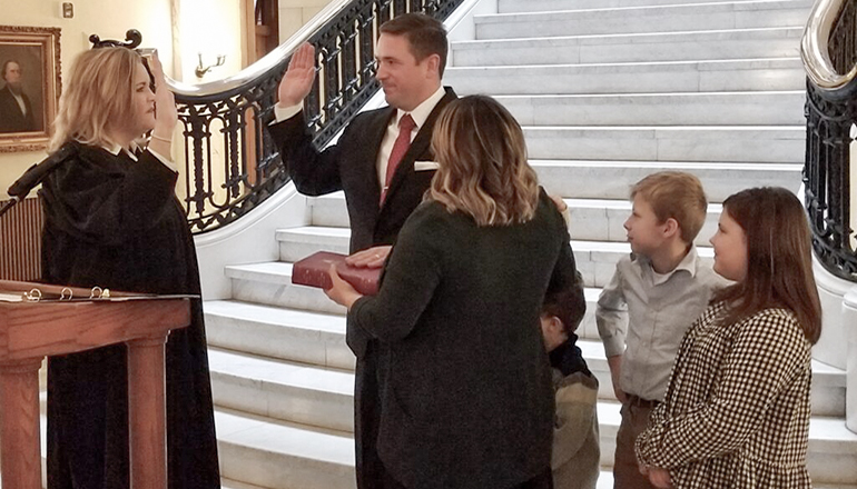 Attorney General Andrew Baily is sworn into office (Photo by Rudi Keller - Missouri Independent)