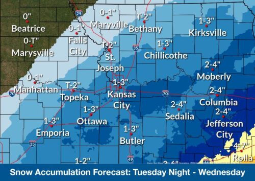 Snow accumulation Forecast for Tuesday night and Wednesday