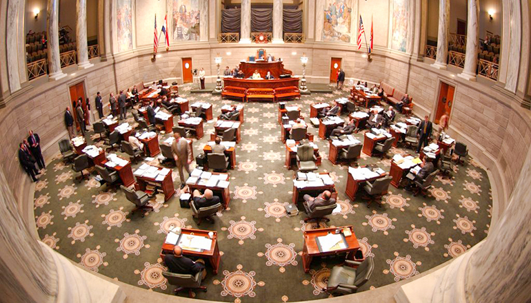 Missouri Senate chamber from the visitors gallery (photo courtesy of the Missouri Senate)