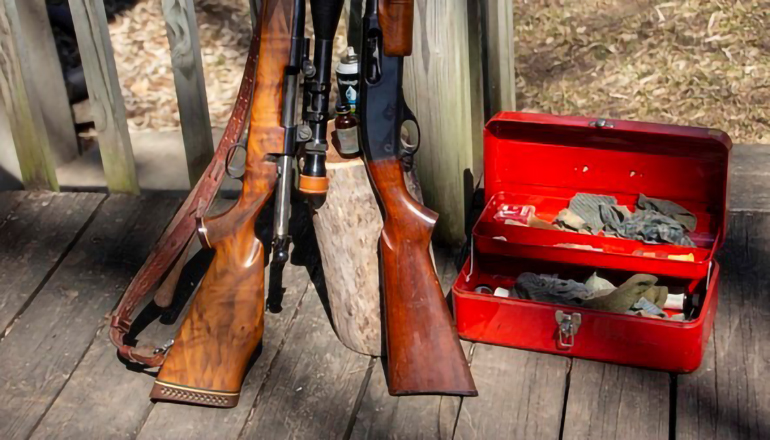 Rifles and gun cleaning kit