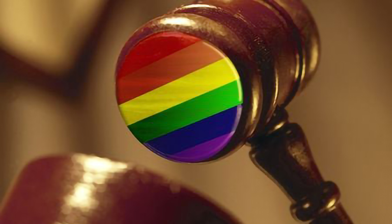 Gay flag on gavel (same sex)