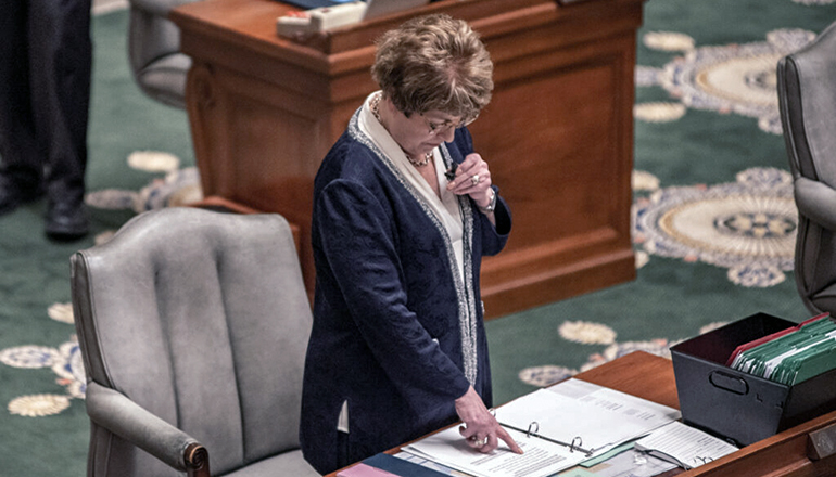 Senate Majority Leader Cindy O'Laughlin, R-Shelbina, adjourns Missouri's Senate Wednesday (Photo by Annelise Hanshaw - Missouri Independent)