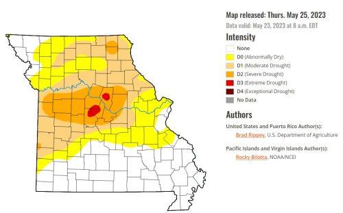 Missouri Drought Map released Thursday, May 25, 2023