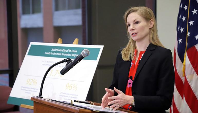 Missouri Auditor Nicole Galloway presents a report on economic incentives (Photo courtesy Missouri Auditor's office)