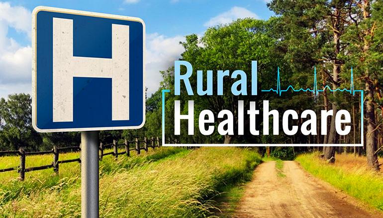 Rural Healthcare with Hospital sign news graphic