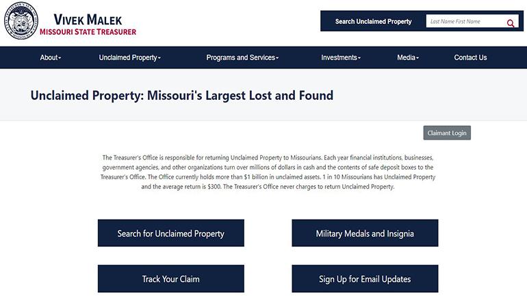 Vivek Malek Mo State Treasurer unclaimed property (Show me money)