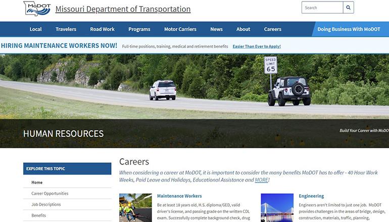 Careers section of MoDOT website