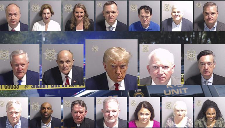 Booking photos from the Fulton County conspiracy case charging Donald Trump and allies with trying to overturn Georgia’s 2020 election results.