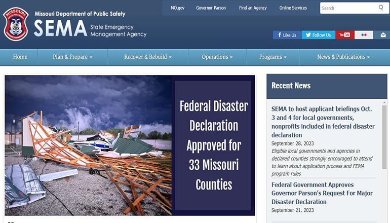 Missouri State Emergency Management Agency (SEMA) website
