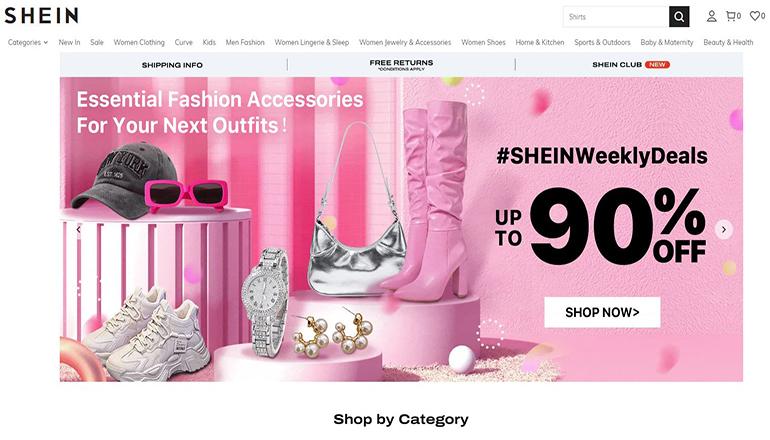 Screenshot of Shein website
