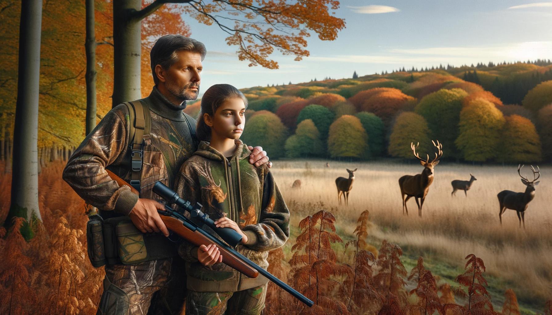 Father and daughter hunting deer or young deer hunter news graphic