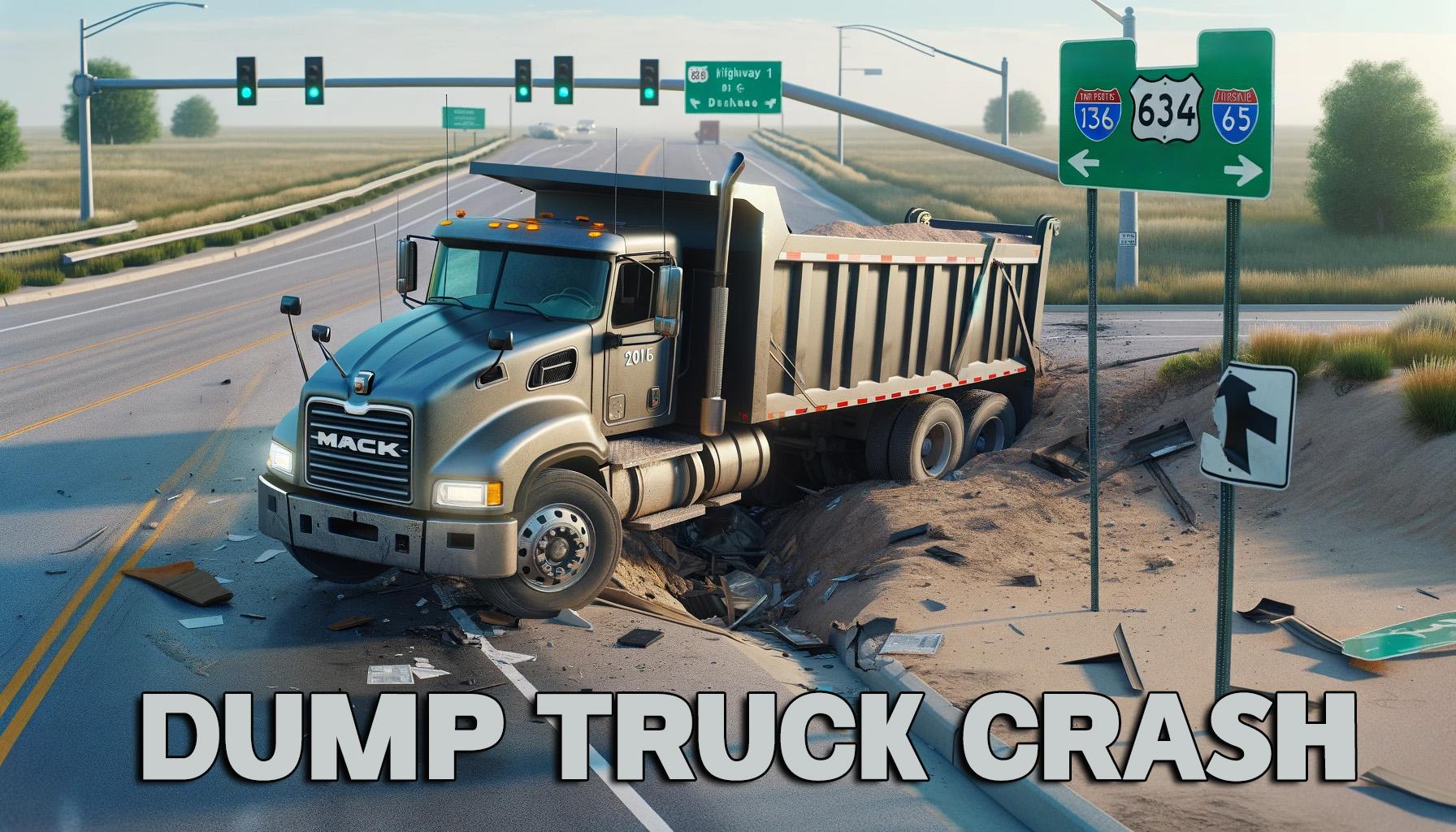 Mack dump truck crash at intersection news graphhic