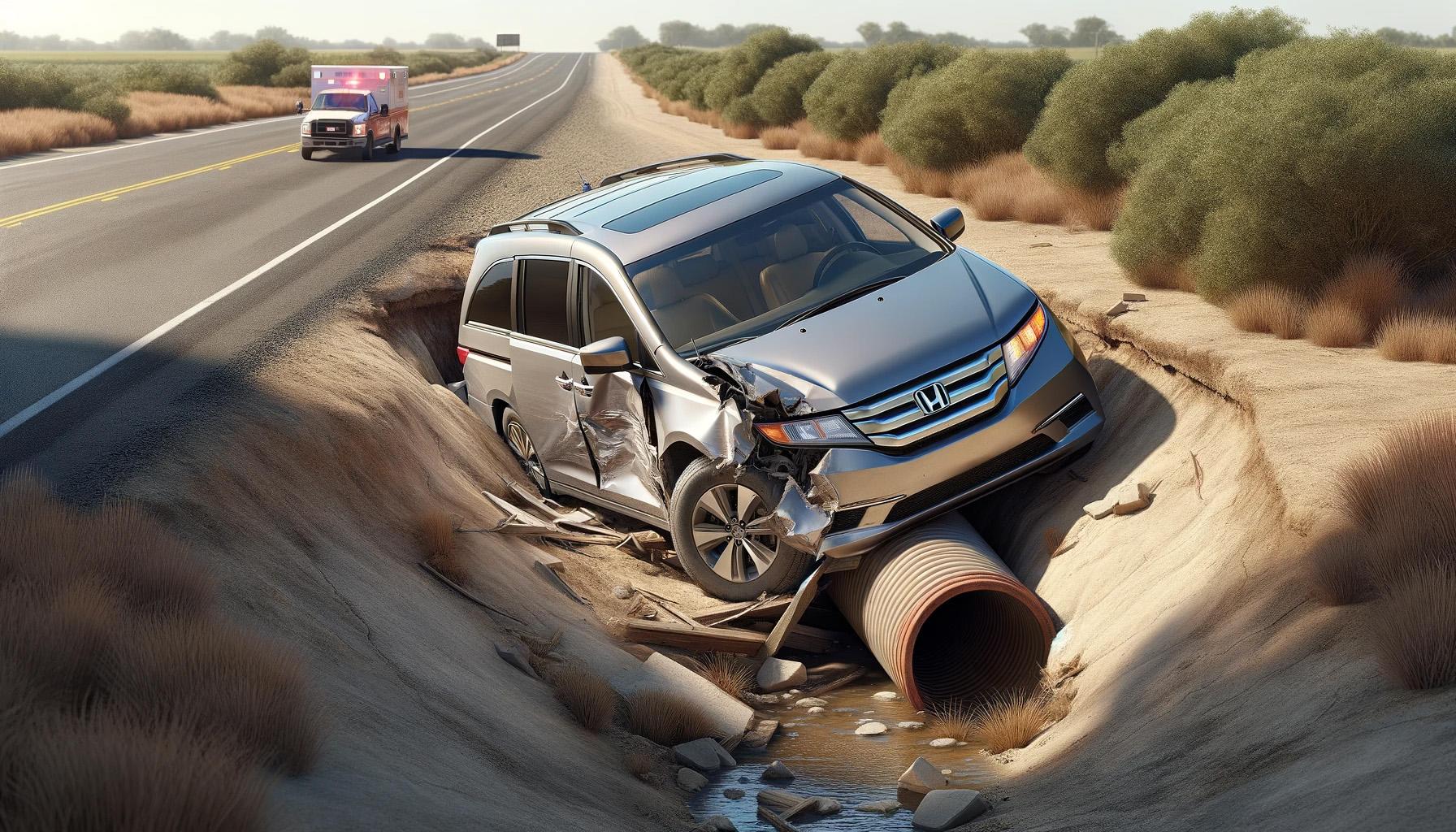 2009 Honda Odyssey crashes and strikes culvert or accident news graphic