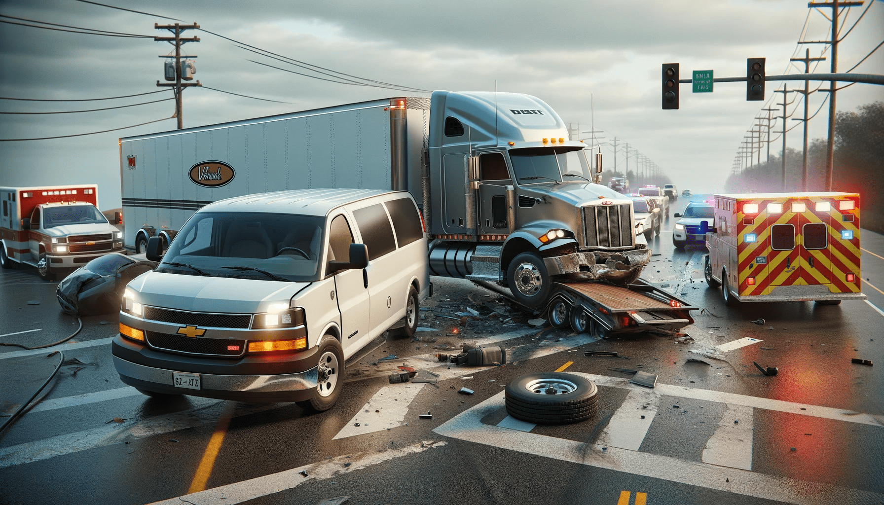 Chevy Van and Peterbilt truck crash or accident