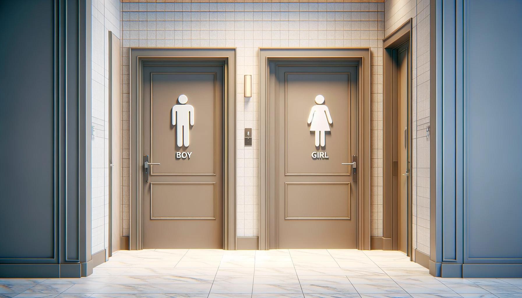 Boys and Girls bathroom entrance news graphic