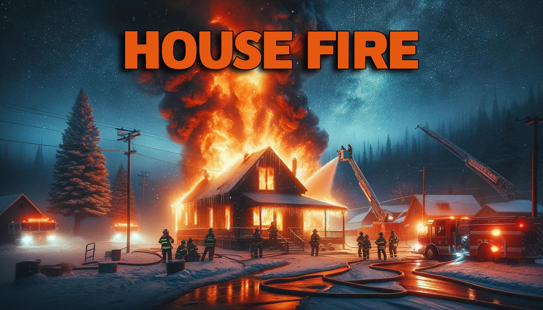 House Fire during winter news graphic