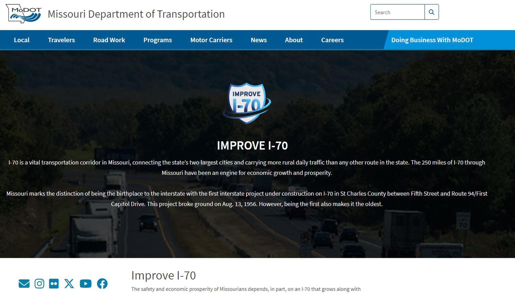 Improve Interstate or I-70 website screenshot