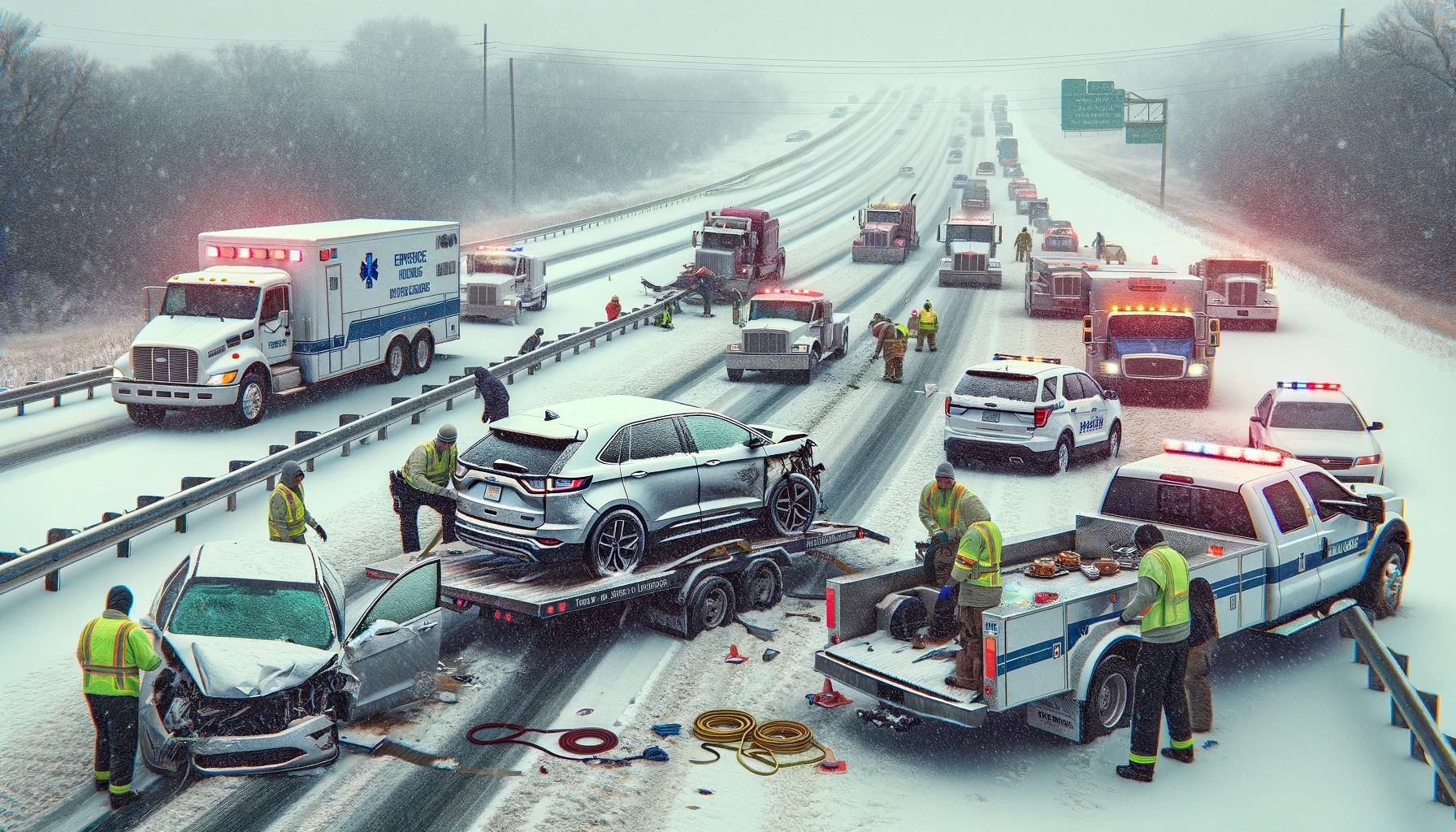 SUV crash on snow covered highway