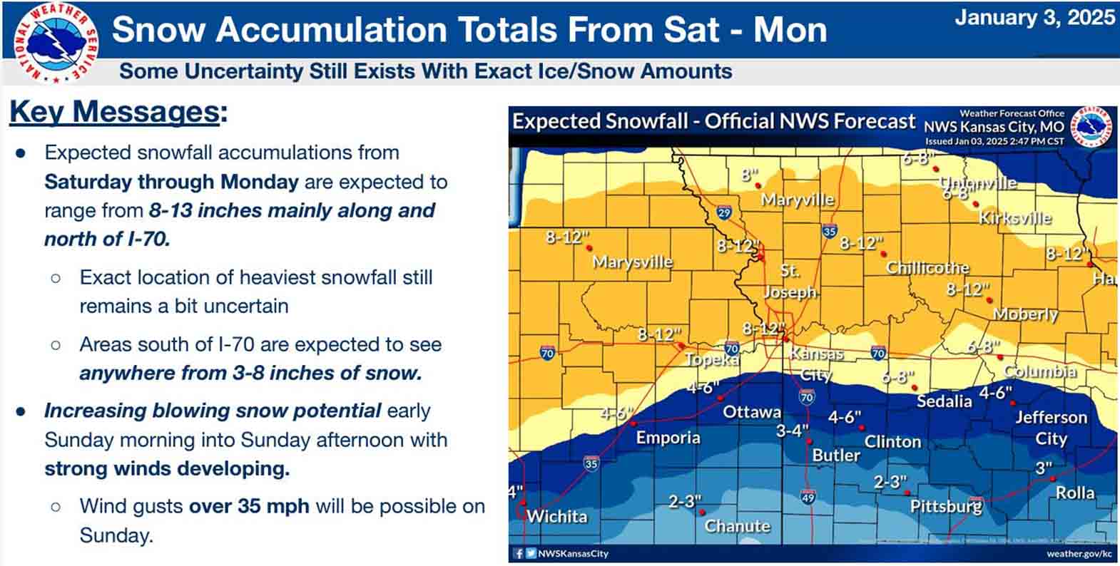 Winter Storm Warning in effect Saturday night through early Monday