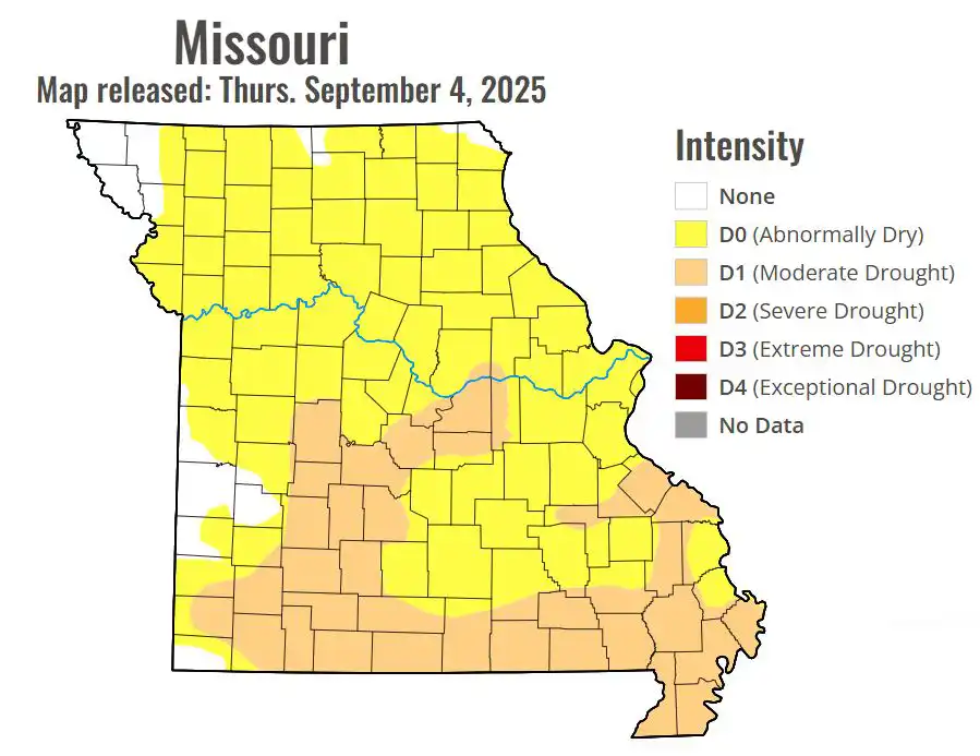 Drought monitor shows 93.68% of Missouri abnormally dry